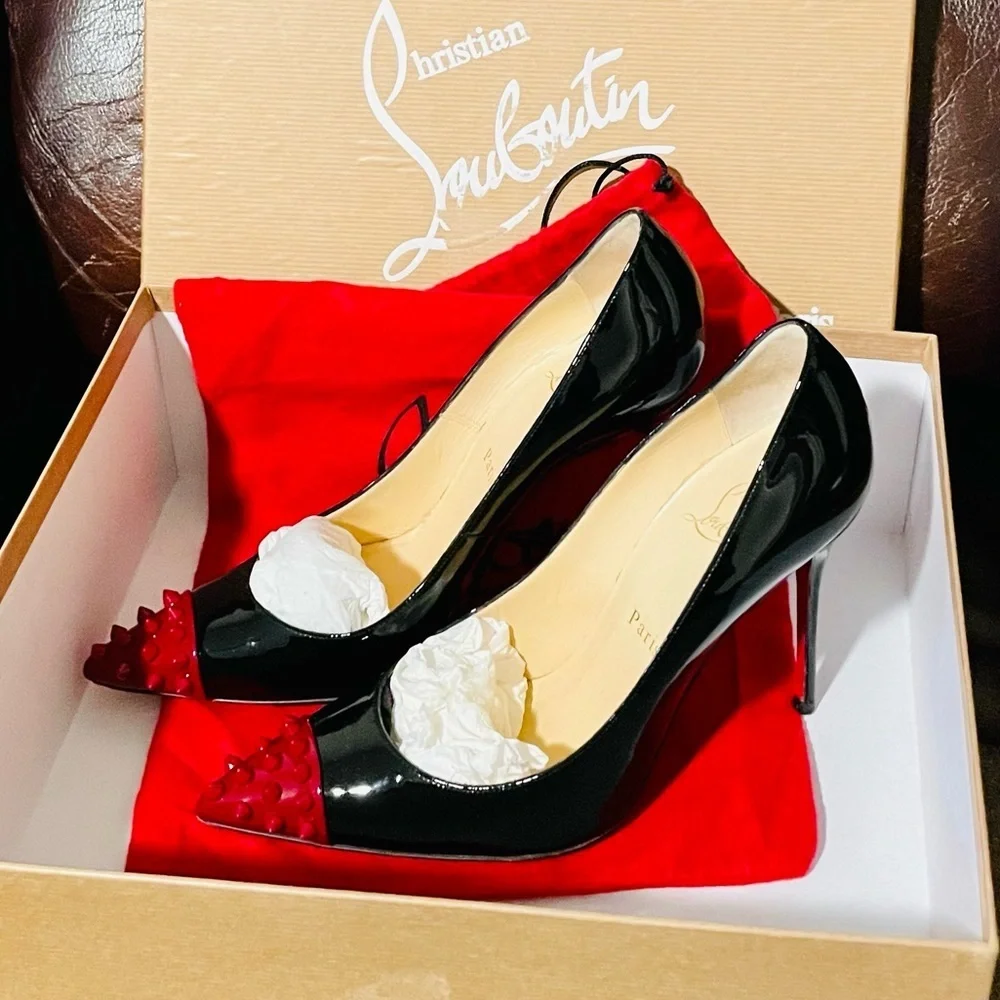 Christian Louboutin Kate 100mm Cherry Red Spikes. EU37 Blinding patent black.